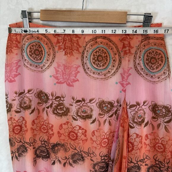 Y2K Southwestern Midi Skirt MDL New York Floral Pink Orange Stretch L - Picture 2 of 6